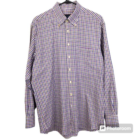 Scott Barber Mens Long Sleeve Gingham Pattern Button Down Shirt Size Large - Picture 1 of 6